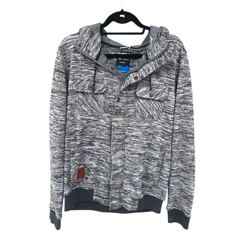 Kavu Kushman Medium brown black full Zip up snap button hoodie jacket